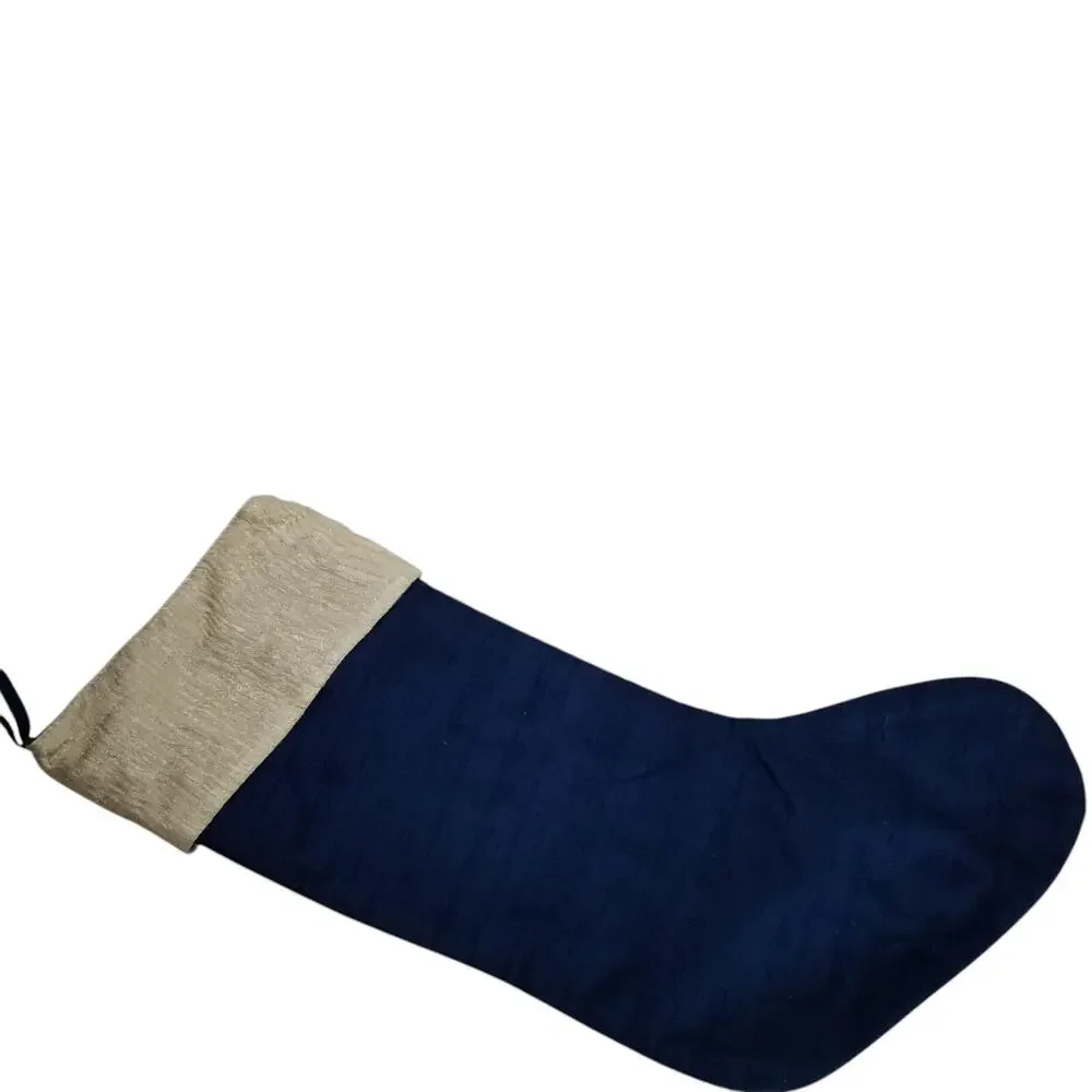 Christmas Stocking 90% Silk 10% Lurex Navy Blue Cream 18